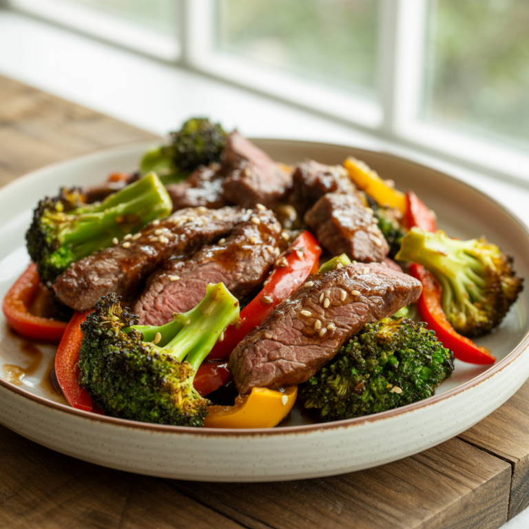 Air Fryer Beef and Broccoli with Bell Peppers